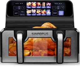 Dual Basket Airfryer XXL - 9 Liter - 2200W Krachtig - Met Kijkvenster - Dubbele Zone - Kleuren LED Display - Onafhankelijke Bakmanden - Zwart — thumbnail 2