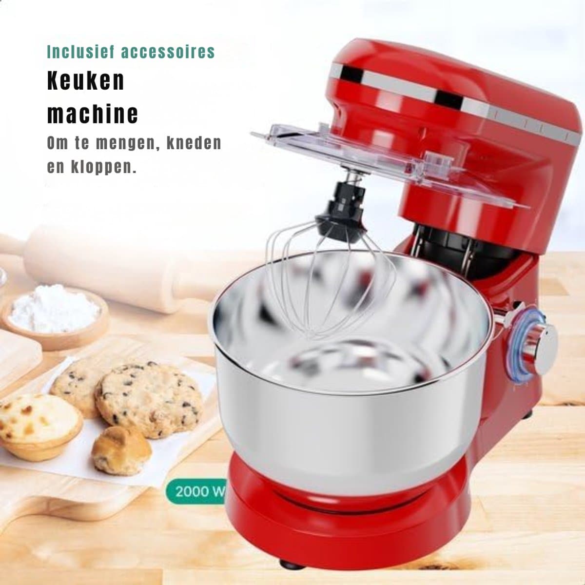 DYNA® Mixer met mengkom - Mixer - Mixer met mengkom keukenmachine - Rood - ‎39x 24x 31cm; 6.3 kg — afbeelding 1