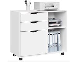 J&R Kast - Kastje - Kantoorkastje - Archiefkast - Printer kast - Kantoor - Verrijdbaar - Op wielen - 3 lades - Laden - Wit