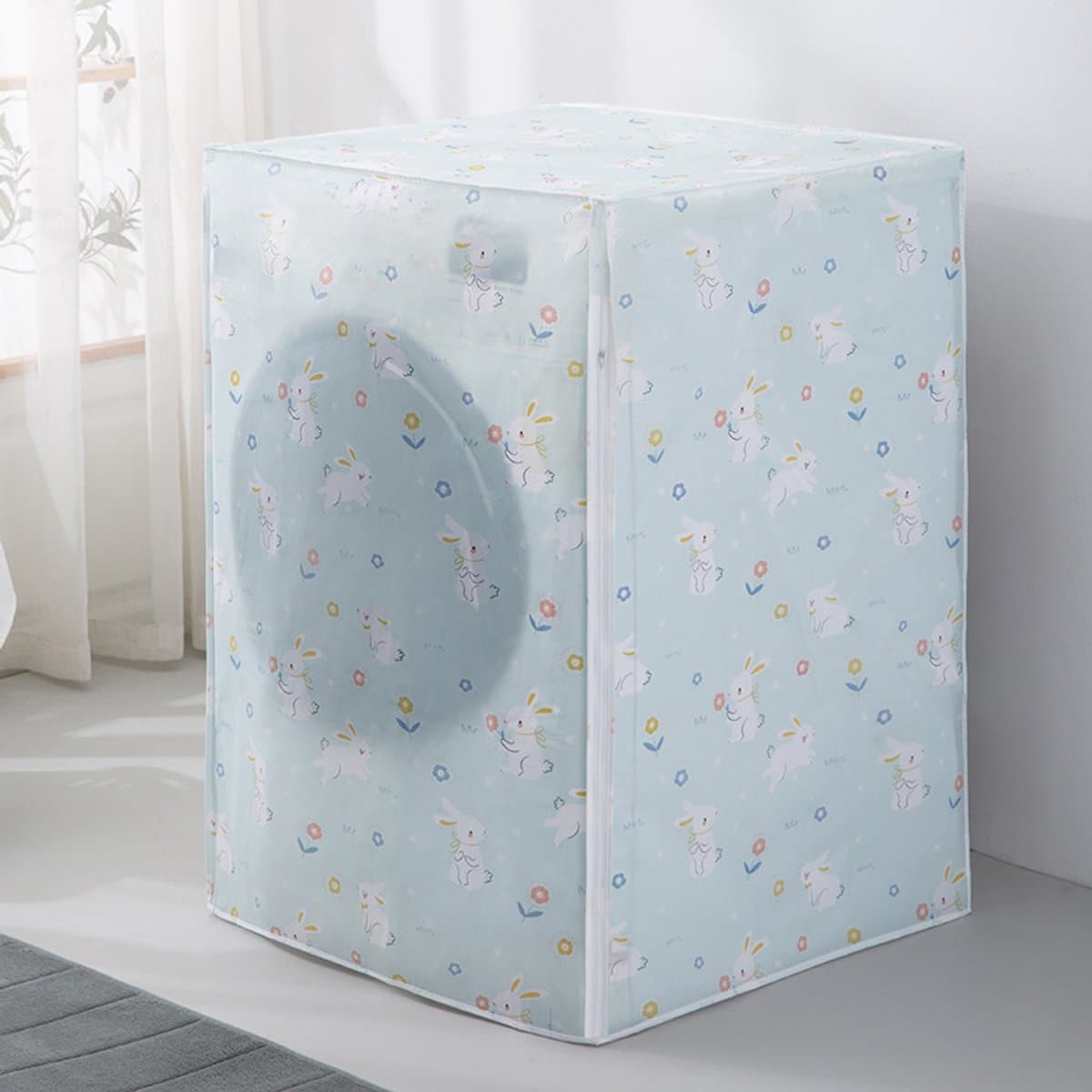 Wasmachinehoes - Stofhoes voor wasmachine - Wasmachinehoes - Hoes voor droger - Stofwerende hoes voor wasmachines met voorlader - Waterdichte hoes voor de meeste drogers met voorlader - Stof- en waterdicht - 65x75x85 cm (Konijnenpatroon) — afbeelding 1