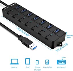 Aangedreven USB 3.0 Hub met 7 Poorten en Individuele Aan/Uit Schakelaars — thumbnail 3