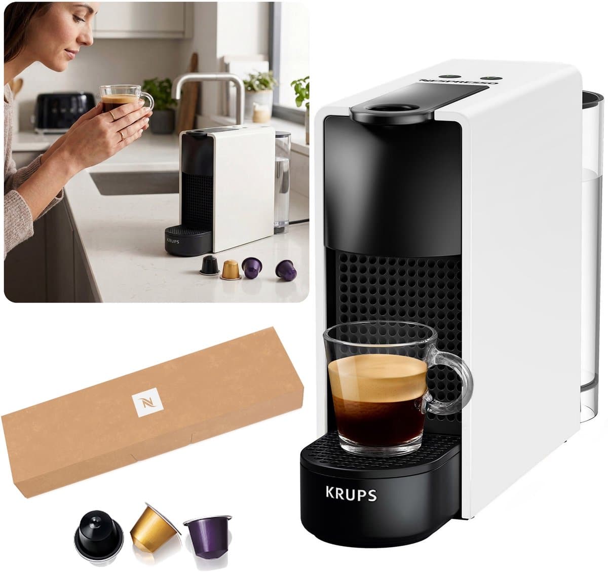 Krups Essenza Mini - Compacte Nespresso-capsulemachine, wit-zwart, energiezuinig 1450W — afbeelding 1