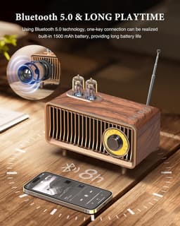 Vintage Retro Bluetooth Speaker met Diepe Bass & Bluetooth 5.1 - Draagbaar voor Huis, Kantoor & Buitenfeesten - Geschikt voor iPhone en Android — thumbnail 2