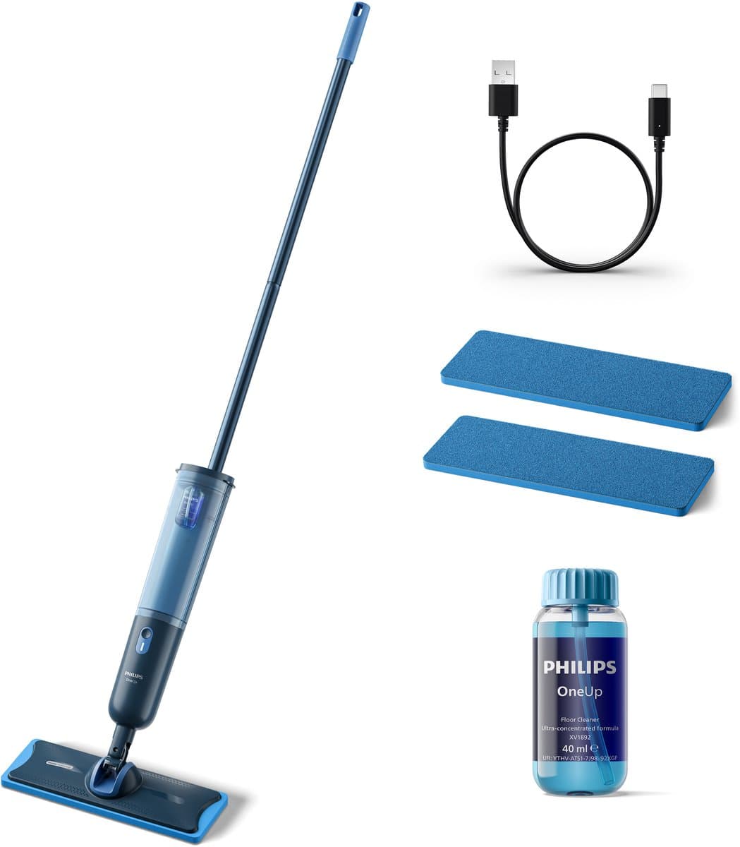 PHILIPS OneUp XV3101/11 Elektrische dweil Blauw inclusief 2 dweildoeken — afbeelding 1