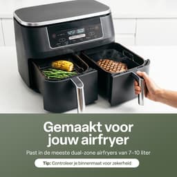 Airfryer Accessoireset 10-delig – Siliconen Bakjes, RVS Rekken, Spiesenrek, Tang, Spatel & Bakkwast – Geschikt voor Dual Zone Airfryer 7-10L – Vaatwasserbestendig & Hittebestendig 230°C — thumbnail 6