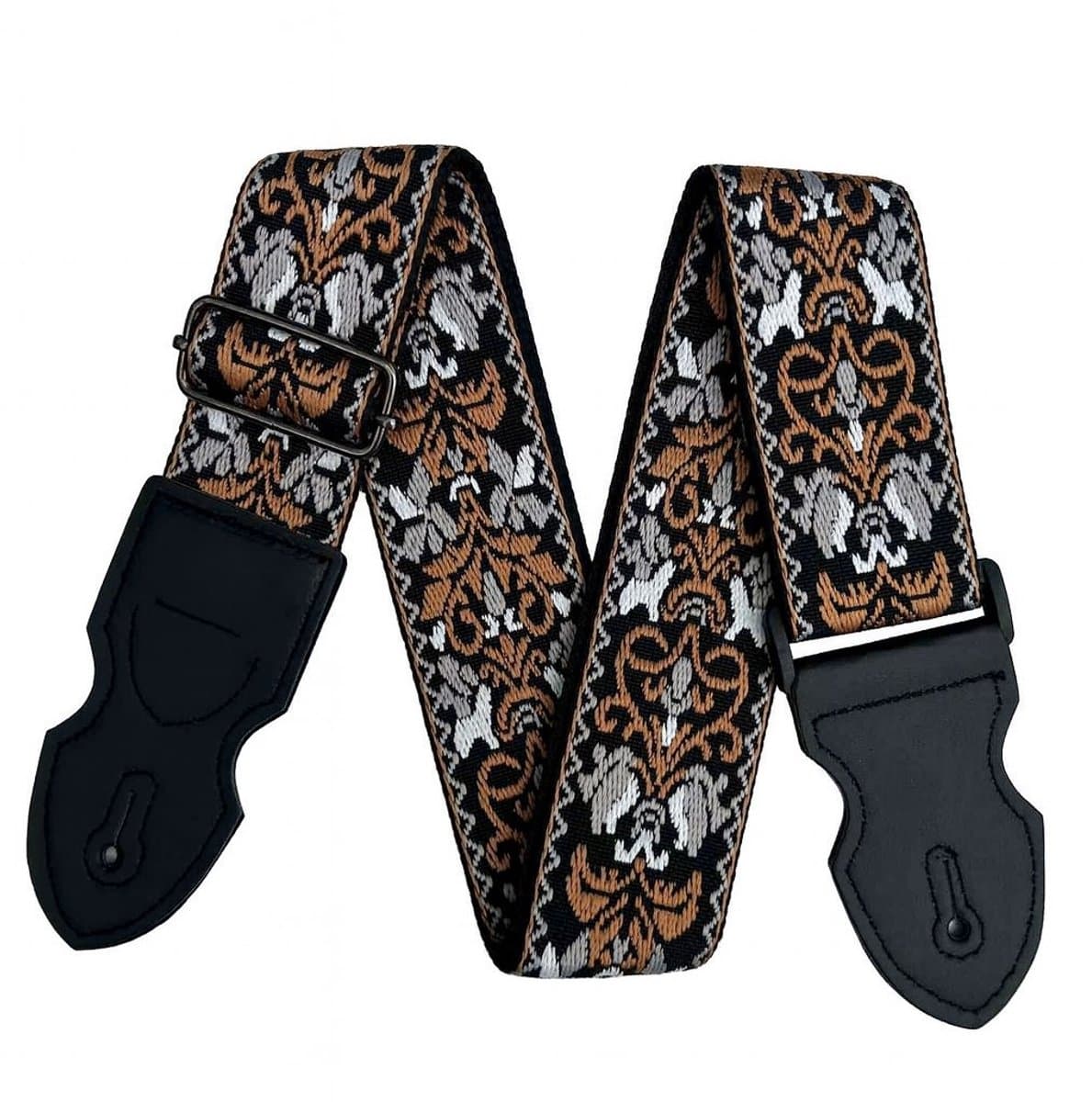 P&P® - Professionele Verstelbare Stevige Gitaarband - Guitar strap Band - Luxe Gitaarriem - Bas/Elektrische /Akoestische/ Klassieke Gitaar - Geborduurd Bruin — afbeelding 1