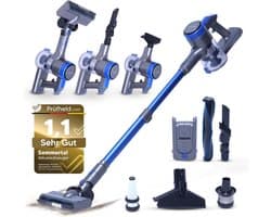 Sommertal snoerloze stofzuiger VARIO150 | 3-in-1 apparaat | 3-traps turbo stofzuiger met 45min looptijd en snellaadfunctie | voor 300m² | tapijt harde vloeren huisdierhaar | LED snoerloze stofzuiger Steelstofzuiger