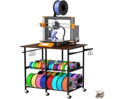 3D Printer Tafel met Filament Opslag 360° Draaibare Spoolhouder met Wielen Grote Opslagcapaciteit – 3D Printer Standaard Filament Rek voor PLA, ABS & TPU Werkplaats & Studio Opbergmeubel