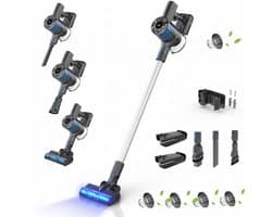 Innova Essentials PowerVac Pro+ - Steelstofzuiger Draadloos - 500 Air Watts - extra accu - 4 extra HEPA Filters- met 4 verschillende opzetstukken - Draadloze Stofzuiger - Zonder zak op accu - Vacuum Cleaner