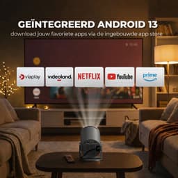 BMN® Premium Mini Beamer 2026 Editie - Smart Projector met 4K ondersteuning - Geschikt voor IOS en Android - WiFi 6 & Bluetooth 5.4 - Android 13.0 - Draagbaar - Inclusief Hdmi kabel - Thuisbioscoop - Grijs — thumbnail 4