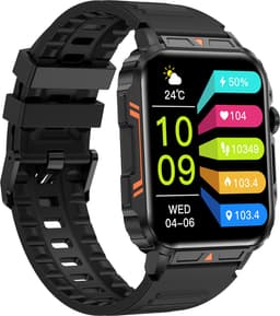 Knobbout 1.95” Smartwatch – Bluetooth Bellen - Hartslag - Bloeddruk & SpO₂-meting - AI Spraakassistent- Bluetooth 5.2 - 340mAh batterij - Zwart staal+silicone band — thumbnail 1