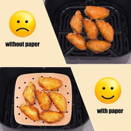 100 stuks Papieren Liners, 18 cm: Non-Stick, Waterdicht, Olie-Proof, Vierkante Liner voor Air Fryer, Steamer, Magnetron, Oven - Bruin Geperforeerd — thumbnail 2