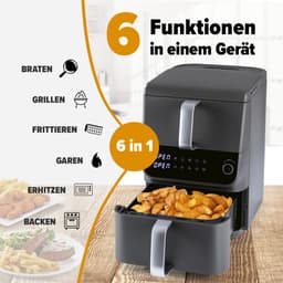GOURMETmaxx FryUp dubbele kamer heteluchtfriteuse MultiSize - 10 l | verticale airfryer met 2 kamergroottes: minder verspilling van kookruimte | 10 programma's & led-touchdisplay | heteluchtfriteuse 2 kamers — thumbnail 11