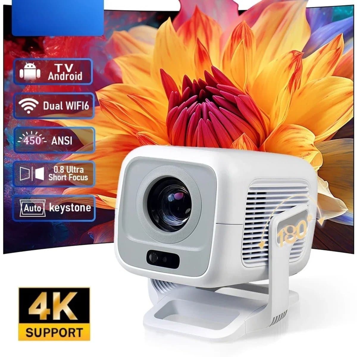 Norvia - 4K Mini beamer - 1080P projector - Draagbare bioscoop - Smartphone - Bluetooth - IOS - Android - 130 Inch - WiFi 6 — afbeelding 1