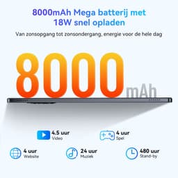 TABWEE Tablet - W90 Tablet - 8000 mAh - 11 Inch - 24GB RAM - 256GB ROM - met over-Ear hoofdtelefoon - Android 16 - WiFi 6 - Dubbele Simkaart - NETFLIX - Grijs — thumbnail 3