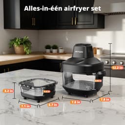 AIRMSEN Airfryer - Heteluchtfriteuse - Volledig zichtbaar venster - 1500W - Met 2 glazen frituurmanden (4,5L & 1,2L) - PFAS-vrij - 4 kookprogramma's - Eenvoudig te reinigen - Zwart — thumbnail 12