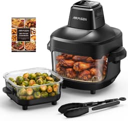 AIRMSEN Airfryer - Heteluchtfriteuse - Volledig zichtbaar venster - 1500W - Met 2 glazen frituurmanden (4,5L & 1,2L) - PFAS-vrij - 4 kookprogramma's - Eenvoudig te reinigen - Zwart — thumbnail 1