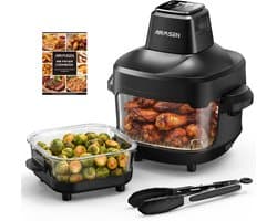 AIRMSEN Glazen Airfryer - Heteluchtfriteuse - 1500W - 2 Glazen Manden (4.5L & 1.2L) - PFAS-vrij - 4 Programma’s - Zwart