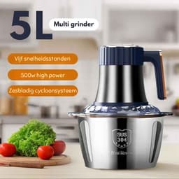 De Warenloods - Multifunctionele Keukenmachine - Vleesmolen - Foodprocessor - Hakmolen - Groentesnijder - 5 liter - Roestvrij Staal — thumbnail 5