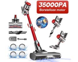 Elekiatech Steelstofzuiger-35000Pa-Steelstofzuiger Draadloos-2200 mAh Accu-50 Minuten-1,5 L Stofbak-voor Tapijten en Harde Vloere - Rood