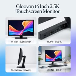 Gloovon® - Portable Monitor - QHD 2.5K 14 inch - Touchscreen - IPS draagbaar beeldscherm - Raagbare Monitor voor Laptop met Speakers - 60 Hz - USB-C - HDMI Monitor - Plug & Play — thumbnail 3