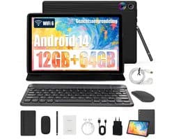Kindertablet - Android 14 Tablet - 12GB(3+9) RAM - 64GB ROM - Snelle 10.1 Inch Kindertablet - Kinder Tablet - Met Toetsenbord, Muis, Oordopjes Pen & Bescherming