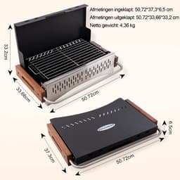 Homavo opvouwbare houtskoolgrill, 38,15 x 20,95 cm, compacte houtskoolbarbecue voor buiten, geschikt voor kamperen, picknicken en tuin, voor 1-4 personen. — thumbnail 3