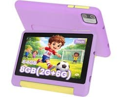 Hotlight Kindertablet 7 inch - 128GB (64GB+64GB) + 8GB RAM - Inclusief Beschermhoes en 64GB SD-kaart - Ouderlijk Toezicht & Lange Batterijduur - Paars