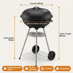 Lomera Kogelbarbecue - Houtskoolbarbecue - Houtskool BBQ - Kogelgrill - Ronde Barbecue - Ronde Houtskoolbarbecue - Barbecue met Deksel - Barbecue op Wielen - Verrijdbare Barbecue - Zwarte Kogelbarbecue — thumbnail 2
