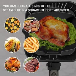 2-delige siliconen inlegset voor airfryers – Airfryer-accessoires – Herbruikbaar, met handvatten – Vierkante siliconen airfryer-schaal – Siliconen bakvorm – Airfryer-mandje – BPA-vrij siliconen bakaccessoire – Zwart — thumbnail 3