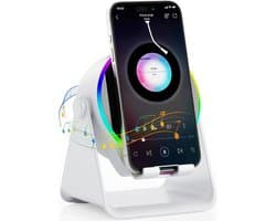 Kraftverdia - 5-in-1 Wireless Mini RGB Speaker - Telefoonhouder - Telefoonhouders Auto - Magnetisch - Bluetooth Speaker - Draadloze Oplader - Wireless charger - GSM Lader - 360° verstelbare houder voor iPhone/Android/iPad/Samsung - Cadeau