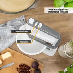 Aura® Mixer met Mengkom - Keukenmachine - Mixer - 6 Liter Mengkom - Wit/Grijs - ‎31cm x 21cm x 36cm — thumbnail 2