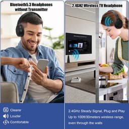 Draadloze TV Hoofdtelefoon met Oplaadstation en Geluidsversterking voor Ouderen — thumbnail 2