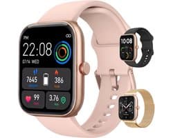 SAMMIT Luxe Smartwatch Dames Rosé Goud - Slaapmonitor - Stappenteller - Saturatiemeter - Geschikt voor IOS en Android - Full HD - Met 3 Bandjes