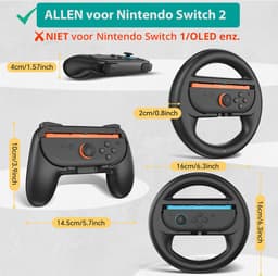 OneGamer® - Stuur en Controller Grip Set – Allen Geschikt voor Nintendo Switch 2 Joy-Con – voor Mario Kart Game – Zwart - 4 stuks — thumbnail 4