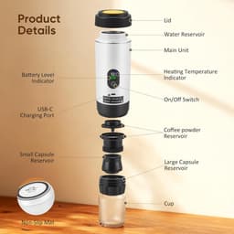 2026 Nieuw Koffiezetapparaat - 3 in 1 Mini Koffiemachine - Draagbare koffiemachine - Compatibel met capsules en gemalen koffie | 80ml - Koude en warme extractie - Eenvoudig te bedienen - Voor kamperen in de auto en op reis - Wit — thumbnail 4
