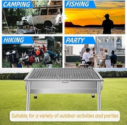 Picknick Barbecue RVS – Draagbare Houtskool Grill 40×28 cm – Camping BBQ met Uitneembaar Rooster en Ventilatiesysteem — thumbnail 4