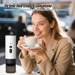 Draagbaar koffiezetapparaat 3-in-1 inc. beker - 1 kop - Oranje - Oplaadbaar, draagbaar reis koffiezetapparaat - 12V espressomachine voor capsule en gemalen koffie portable - Kamperen, reizen, vakantie, kantoor, auto, thuis — thumbnail 5