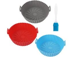 Set van 3 Silicone Bakvormen - Herbruikbare Accessoires voor Heteluchtfriteuse - 16,5 cm Vorm + Penselen