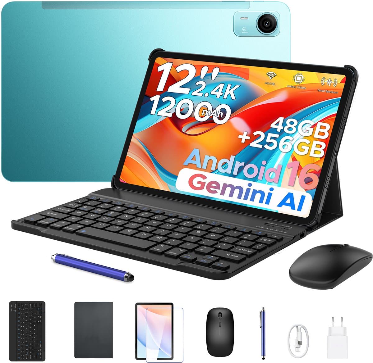 Aorlym P12 Pro - Tablet - 48GB RAM (12+36GB) + 256 GB ROM (2 TB/TF) - 12 Inch 2K 120Hz IPS - Android 16 - 12000mAh/18W - 4G LTE - Wi-Fi 5 - Bluetooth 5.0 - T7300 - Quad Speakers - Volledige accessoirebundel met toetsenbord en stylus — afbeelding 1