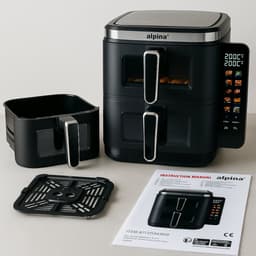 alpina Dubbele Airfryer XXL - Air Fryer 11L - Heteluchtfriteuse met 2 Manden - Duo Oven voor 8 Personen - Opvouwbaar Display - Timerfunctie tot 60 Minuten - Temperatuur 60-200°C - Zwart — thumbnail 6