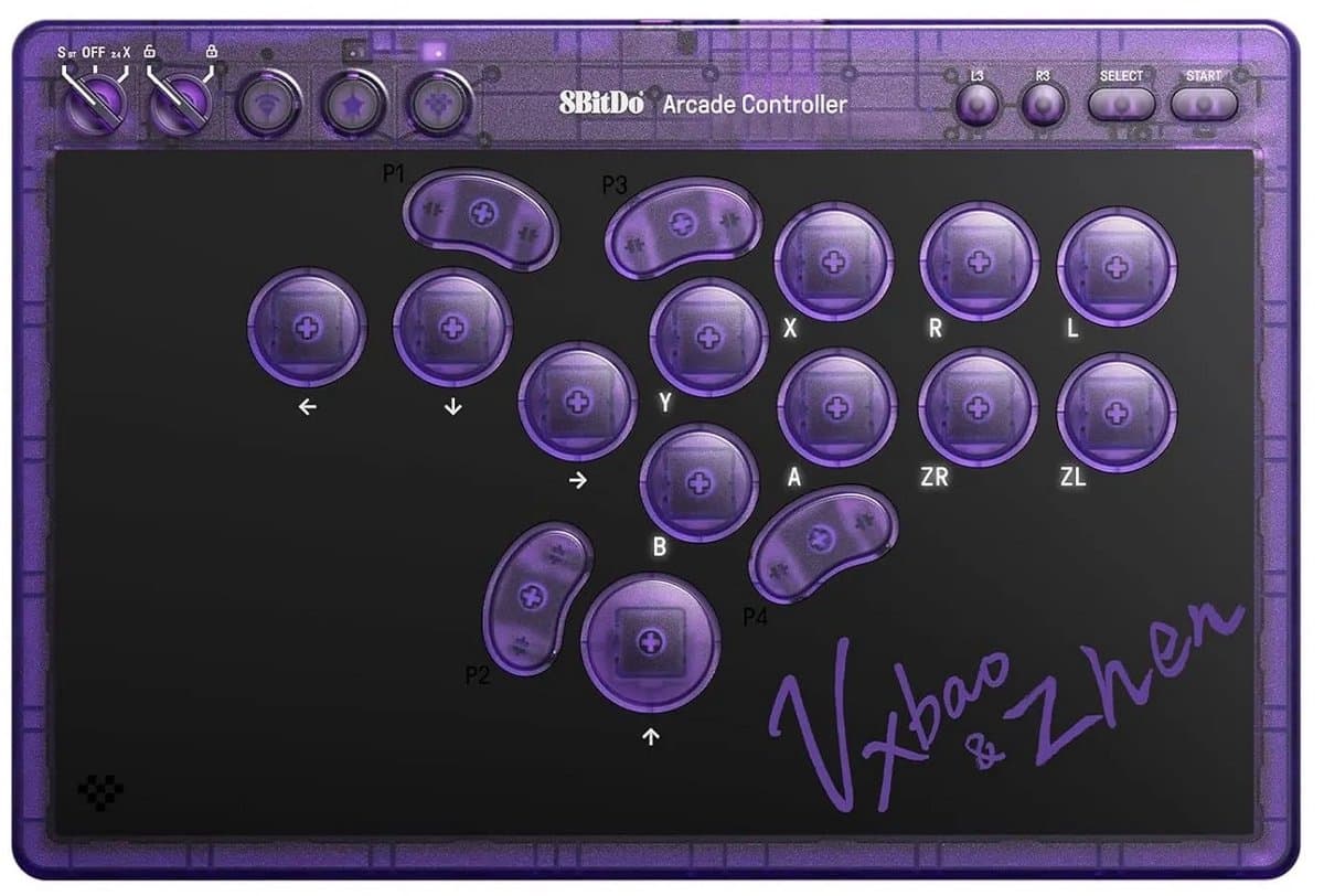 8BitDo Arcade Purple NSW/PC - Draadloos - Bluetooth - 2.4GHz - Compatibel met Nintendo Switch en PC — afbeelding 1