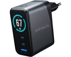 Amperion 67W GaN Oplader – USB-C Snellader – Laptop, iPhone, Samsung – 3 Poorten – Compacte Snellader
