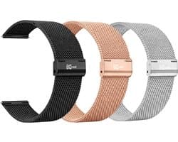 Kiraal Premium Luxe RVS Smartwatchbandjes Set – 20mm – Set van 3 – Meerdere Kleuren – Universeel – Geschikt voor Smartwatch
