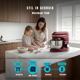 SAVI® Deegmachine - Elektrische Deegmixer - Keukenmixer - 6,2L - Mixen en Mengen - Rood - 38cm x 24cm x 32cm — thumbnail 4