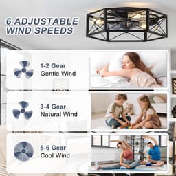 Industriële Plafondventilator - Met Afstandsbediening & APP - Stille 6 Lucht Richtingen - E27 - Zwart - 50 cm - Kroonluchter Ventilator - Chandelier Fan - Woonkamerlamp - Ventilator Lampen — thumbnail 4