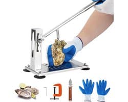 Professionele oester- en mosselopener van roestvrij staal – verstelbaar in 4 standen, met zuignappen, G-klem, mes en snijbeschermende handschoen – voor keuken, thuis en horeca