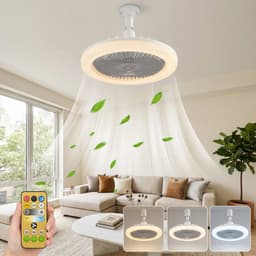 MUPOO Plafond ventilator met LED verlichting E27 Fitting met 360° Draaibaar -APP & Afstandsbediening - 3 Snelheden & Dimbaar - Mini Ventilatorlamp Ø 25cm- lamp ventilator plafond Voor Kinderkamer,Garage & Keuken -Grijs — thumbnail 1