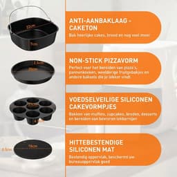 Airfryer Accessoires Set 8 Inch – 11-delig – Bakvorm, Pizza Pan, Cakevorm, Rek & Siliconen Vorm – Geschikt voor Airfryer ≥ 22 cm — thumbnail 2