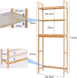 Wasmachinekast Bamboe – Opbergrek Boven Wasmachine – Toiletrek 170 cm – Ruimtebesparende Badkamer Organizer — thumbnail 5